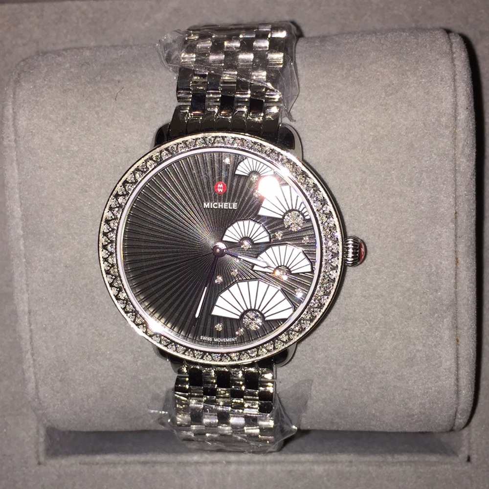 New Michele diamond watch silver black authentic